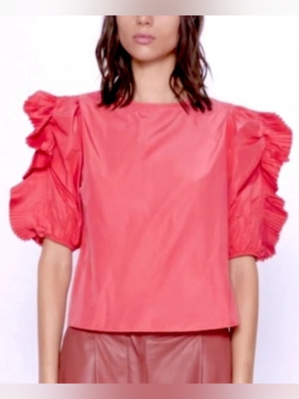 Zara | Coral Pink Ruffle Sleeve Top, L